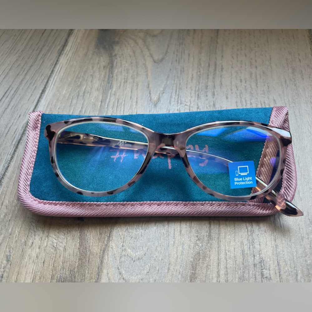 M+ Kids Electronics Blue Light Glasses ‘Molly’ in Pink Tortoise w/Pouch